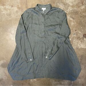 J.Jill Olive Green Button-Up Tunic Shirt Dress - Small